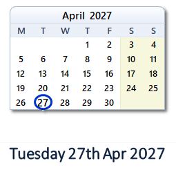 27 Apr, 2027: Holidays, Top Events, Sports & Countdown - India