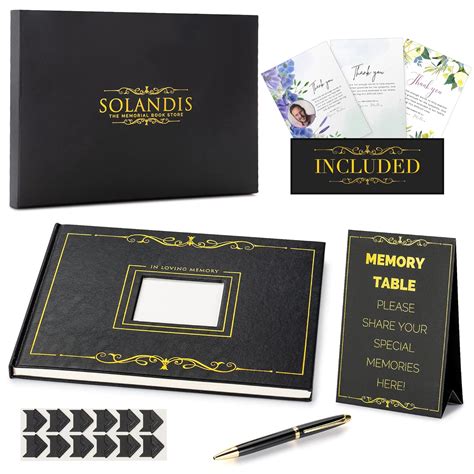 SOLANDIS- Funeral Guest Book, Pen, Picture Corners, Table Stand- Scarp ...