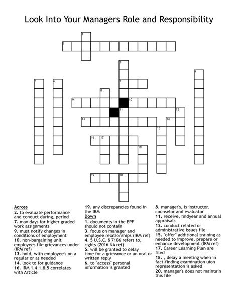Look Into Your Managers Role and Responsibility Crossword - WordMint