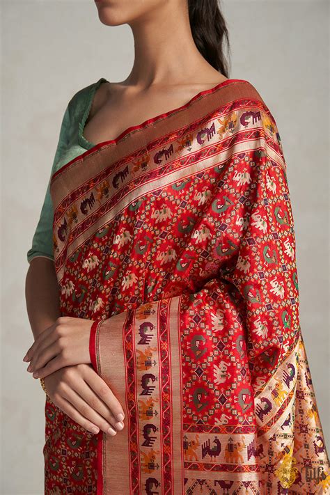 Red Pure Katan Silk Banarasi Handloom Patola Saree - Tilfi