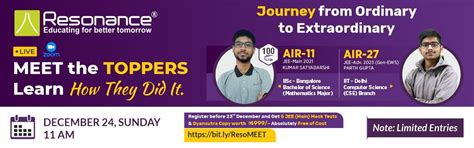 Online Registration for ‘MEET the TOPPERS’ LIVE Session by Resonance Kota
