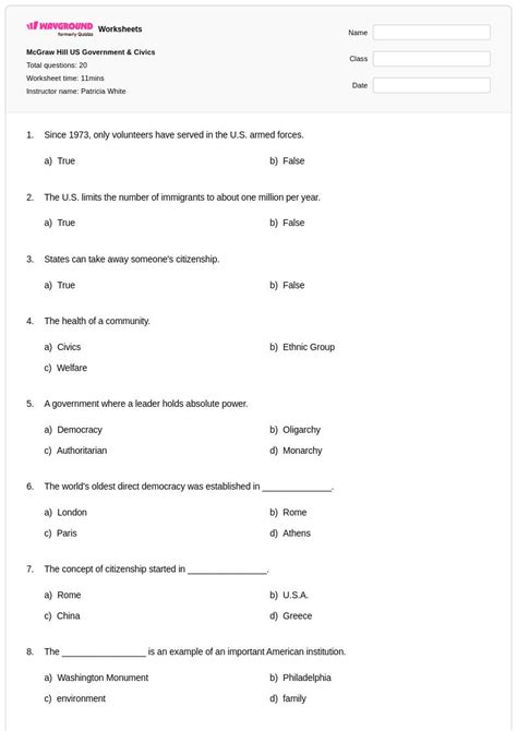 50+ Civics & Government worksheets for Class 8 on Wayground | Free ...