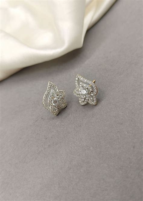 Rose Gold Plated Floral Design Diamond Stud Earring For Women