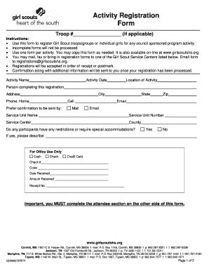 Fillable Online girlscoutshs Activity Registration Form ...