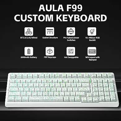 AULA F99, 99-Key, Wireless, Hot Swappable, Mechanical Gaming, RGB, 5 ...