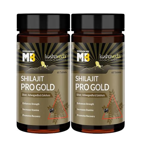 Koshaveda Shilajit Pro Gold by MuscleBlaze (60 Tablets Each, Pack of 2 ...