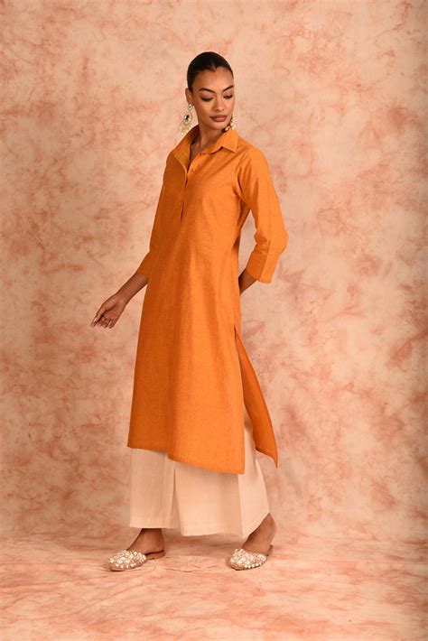 Orange White linen co-ord set – Laalzari
