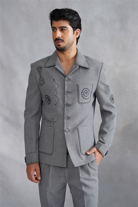 Grey Thread Embroidered Jacket Set – Lagan