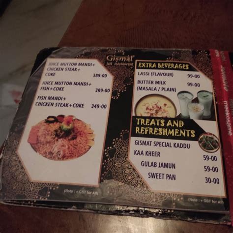Menu at Gismat Jail Mandi KPHB, Hyderabad, 2nd Floor