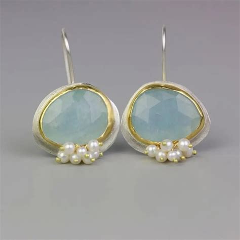 Vintage Light Blue Stone Earrings - Claire Jewelry