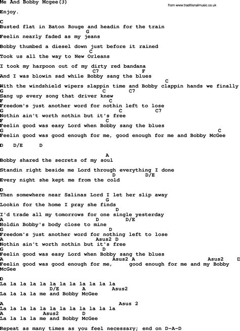 Kris Kristofferson song: Me And Bobby Mcgee(3), lyrics and chords