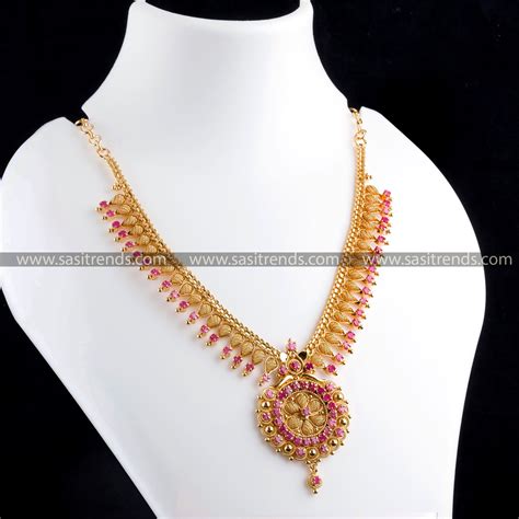 Sasitrends 1 Gram Gold-Floral Necklace Set | Traditional Indian jewellery