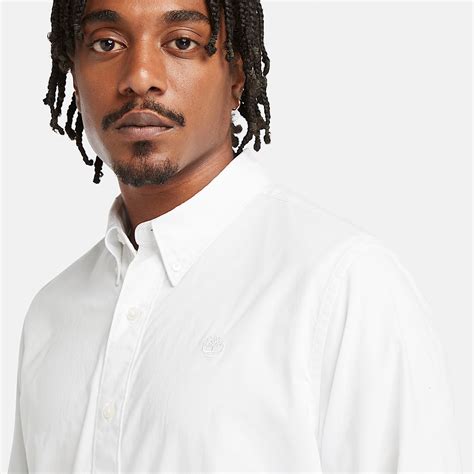 Long-Sleeve Stretch Poplin Shirt for Men in White