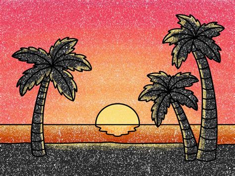 Simple Beach Sunset Drawing