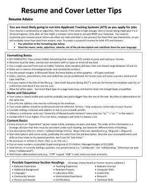 Fillable Online Resume and Cover Letter Tips - UMass Amherst Fax Email ...