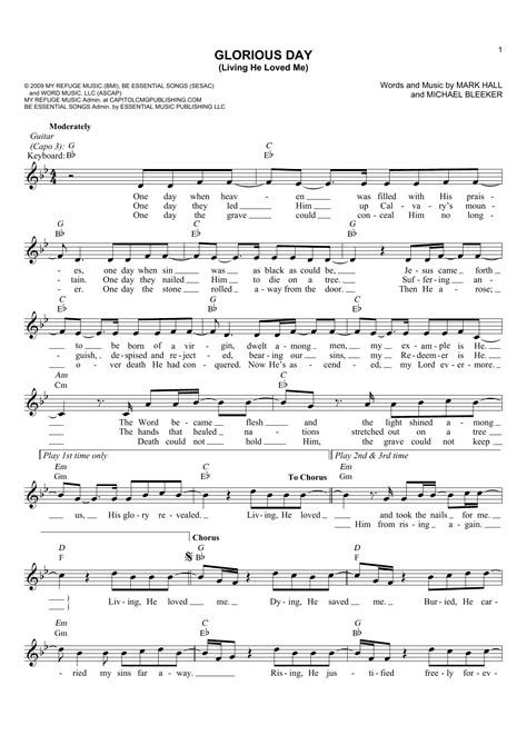 Glorious Day (Living He Loved Me) by Casting Crowns Sheet Music for ...