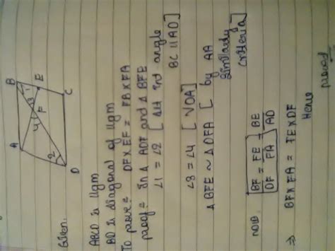 ABCD is a parallelogram diagonal BD cut line AE prove that DE*EF=FB*FA ...
