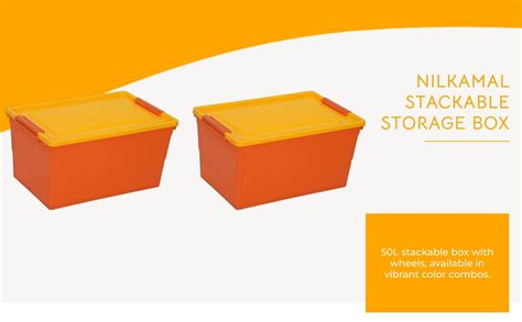 Nilkamal Plastic Stackable Storage Box With Wheels, 50 L, (Orange And ...