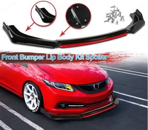CARIZO Universal Car (4 Pcs, Glossy Black with Red Tongue) Front Bumper ...