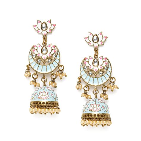 Buy Zaveri Pearls Pastel Blue & Pink Meenakari Lotus Design Traditional ...