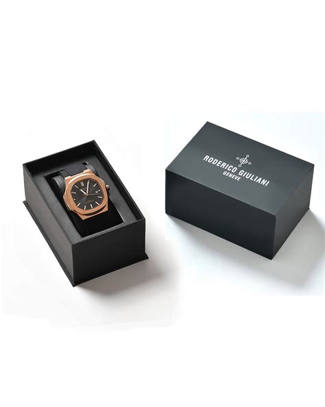 RODERICO GIULIANI ANALOG BLACK DIAL ROSE GOLD CASE BLACK SILICONE STRA