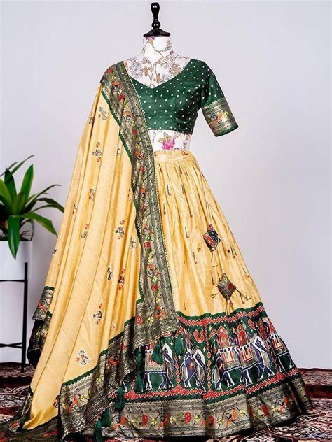 ⚡️Buy Pretty Cream Patola Paithani Print Silk Marriage Lehenga With ...