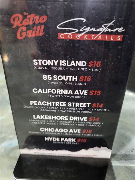 Menu at The Retro Grill Atlanta restaurant, Atlanta