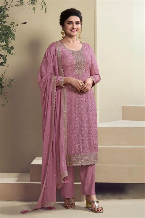 Prachi Desai Pink Color Organza Fabric Tempting Salwar Suit – Sarees Bazaar