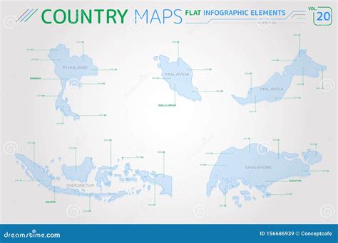 Thailand, Malaysia, Indonesia and Singapore Vector Maps Stock Vector - Illustration of boundary ...