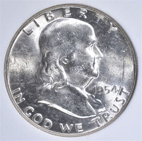 1954 FRANKLIN HALF DOLLAR, OBCS GEM BU FBL