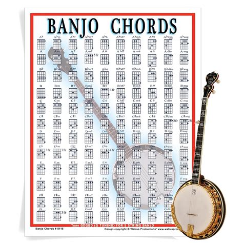 Mini Banjo Chord Chart Poster Laminated Banjo For Beginners Musicians ...
