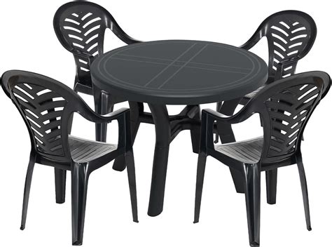 Resol 5 Piece Grey 100cm Jazmin Round Plastic Garden Dining Table and 4 ...