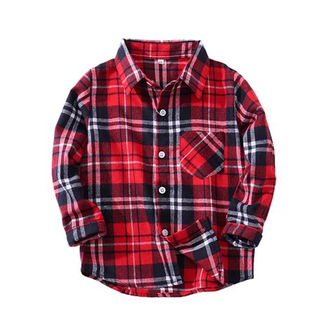 Kids Little Boys Girls Baby Red Plaid Flannel Shirt Jacket Long Sleeve ...