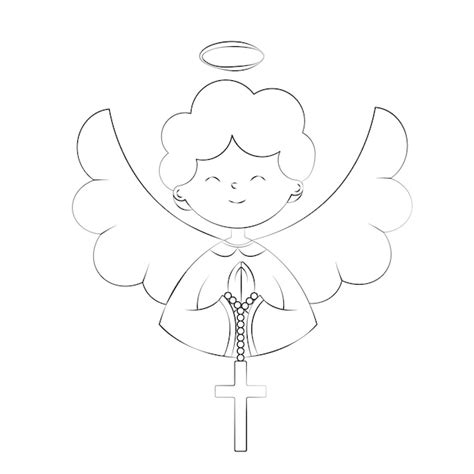 Leuke jongensengel in feestelijke kleding met gevouwen handen op de ...