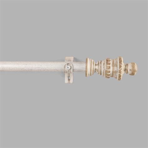 Carved Distressed White Finial Extendable Curtain Rod White 25MM (Hard ...
