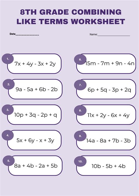 30+ Combining Like Terms Worksheet Samples to Download