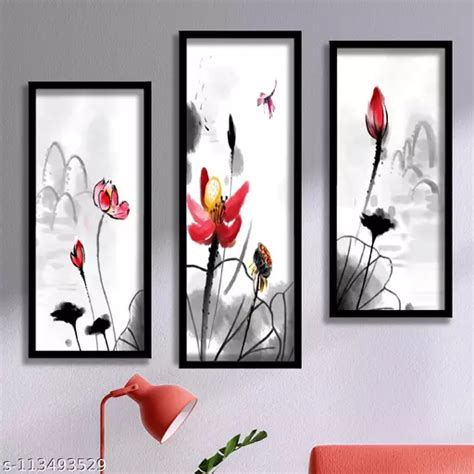 SAF Set of 3 beautiful Pink flower modern art UV textured Wall Painting ...