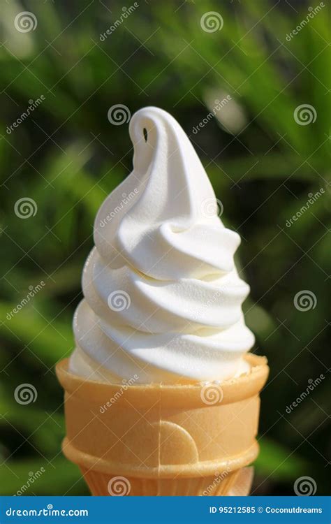Vanilla Soft Serve Ice Cream Cone in the Sunlight Stock Image - Image ...