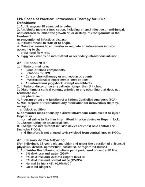Scope of Practice Intravenous Therapy for LPN Revised 2020 - LPN Scope ...
