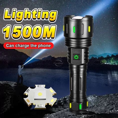 2023 New Ultra Powerful LED Flashlight USB Rechargeable Flash Light 1500M LED Lantern Zoom Ta ...
