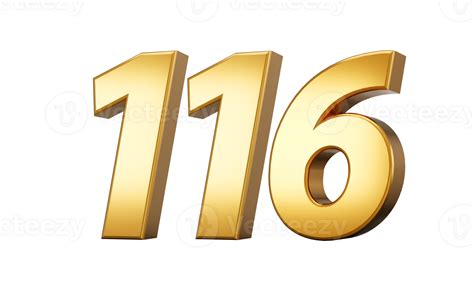 3d number 116 one hundred sixteen Gold text with reflection 3d ...