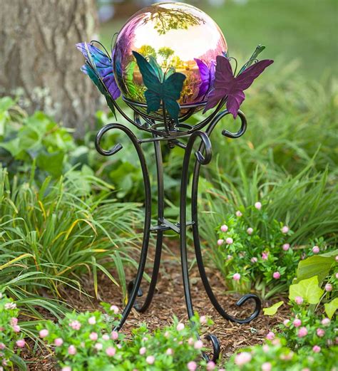 Gazing Ball Stand with Wind Spinning Butterfly Design - Gazing Ball Not ...
