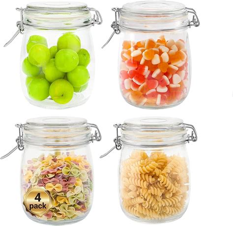 PLENARO Glass Food Storage Jars with Airtight Clamp Lids And Leak Proof ...
