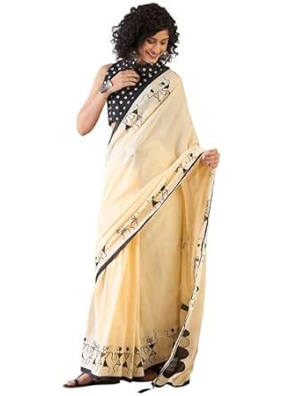 Buy SAREE MALL Women's Yellow Cotton Warli Printed Ready To Wear one ...