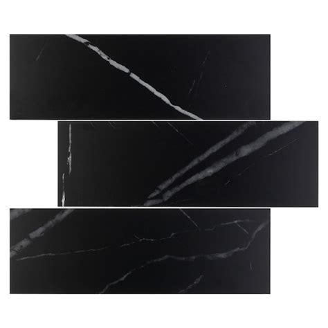 Peel&Stick Tile Fieldstone Black 4-in x 12-in Matte PVC Linear Marble ...