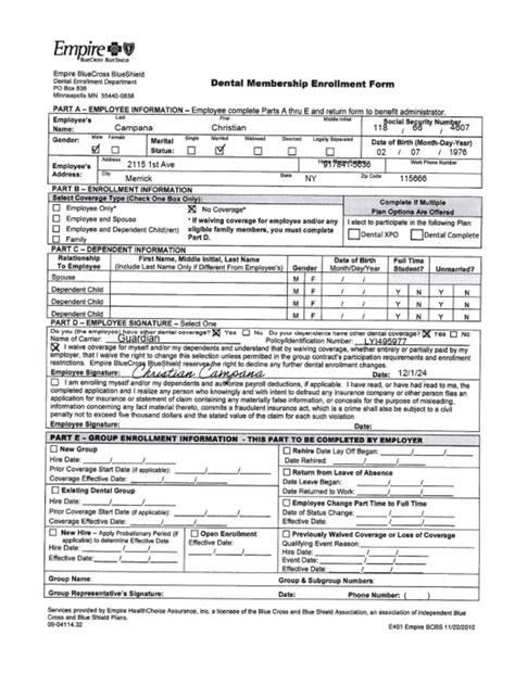 BCBS Dental Enrollment Form and Differences 2 Sided | PDF