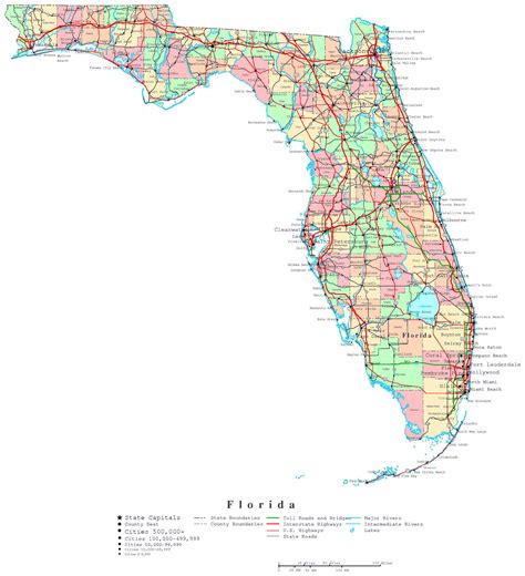 Detailed administrative map of Florida state with roads, highways and ...
