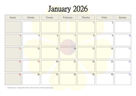 January 2026 Calendar Printable PDF with Holidays