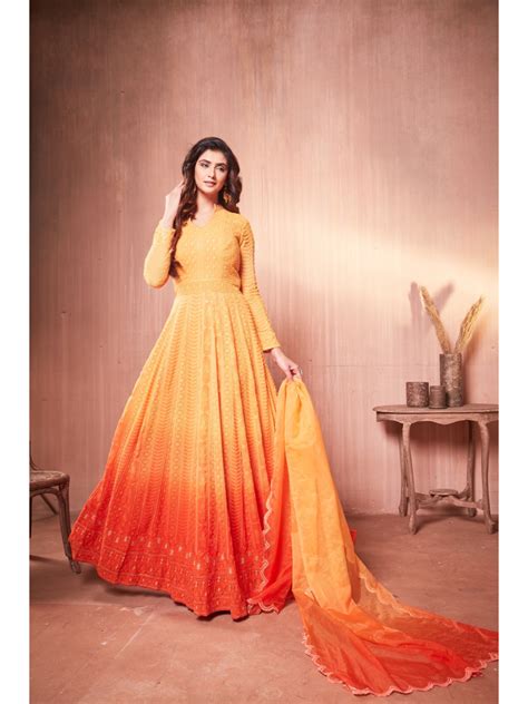 Nitika Sharma's Ombre Chikankari Anarkali Gown in Viscose Georgette em ...