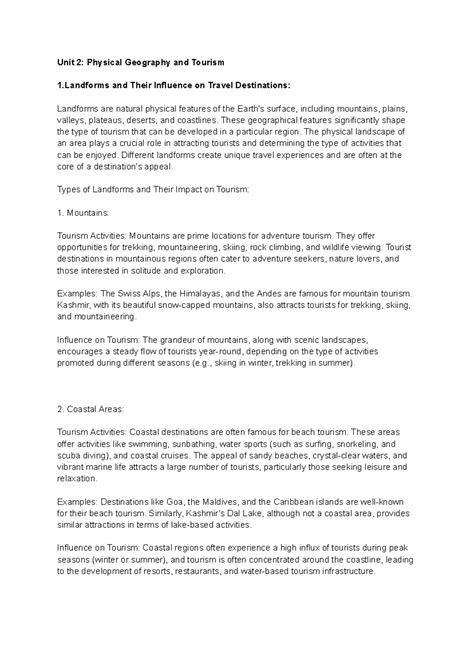 Tourism geography mttm semister 1 - Unit 2: Physical Geography and ...